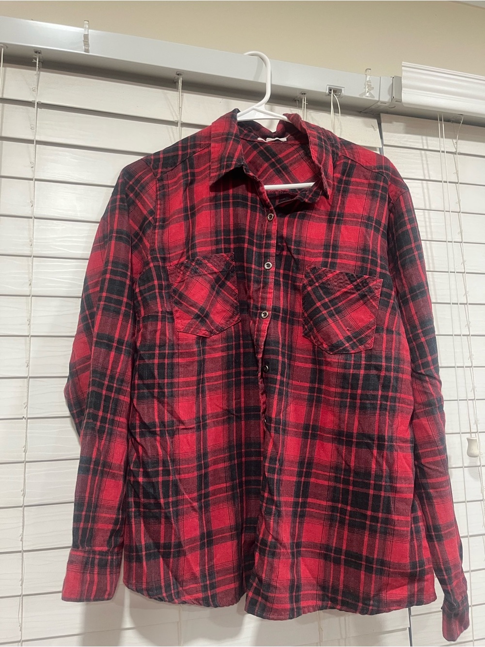 Maurices Red and Black Plaid Button-Up Shirt